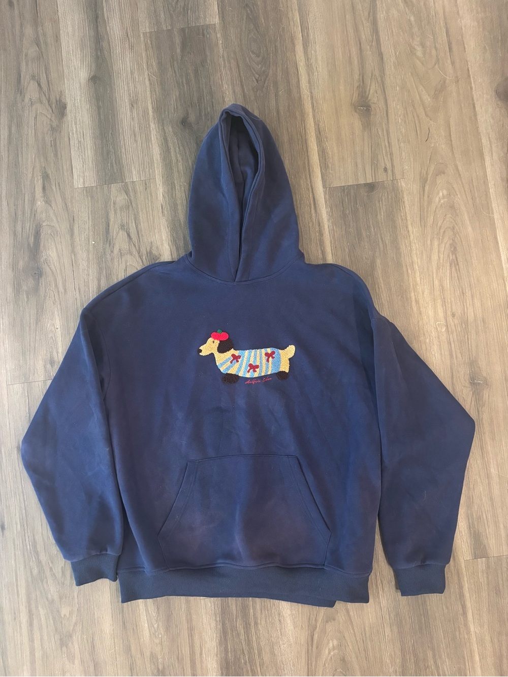 Aelfric Eden Navy Blue Hoodie with Embroidered Dachshund